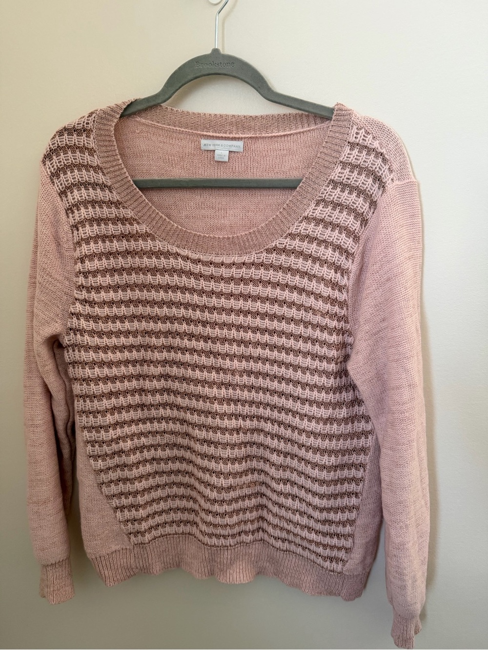 New York & Company Dusty Rose Textured Scoop Neck Sweater